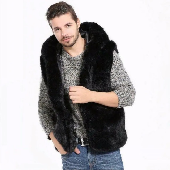 Lanshifei Other - Luxury Men Hooded Vest Faux Fur Jacket  Black Asia Sized XXXL by Lanshifei NWT